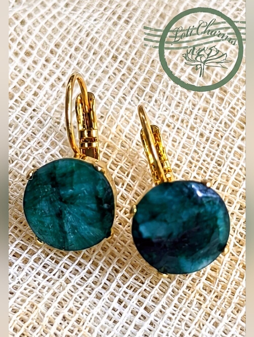 Natural Rough Cut Emerald 5.5 Carats in Yellow Gold Drop Down Earrings